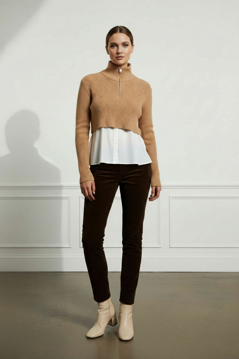 Tanya All In One Knit & Shirt -Beige