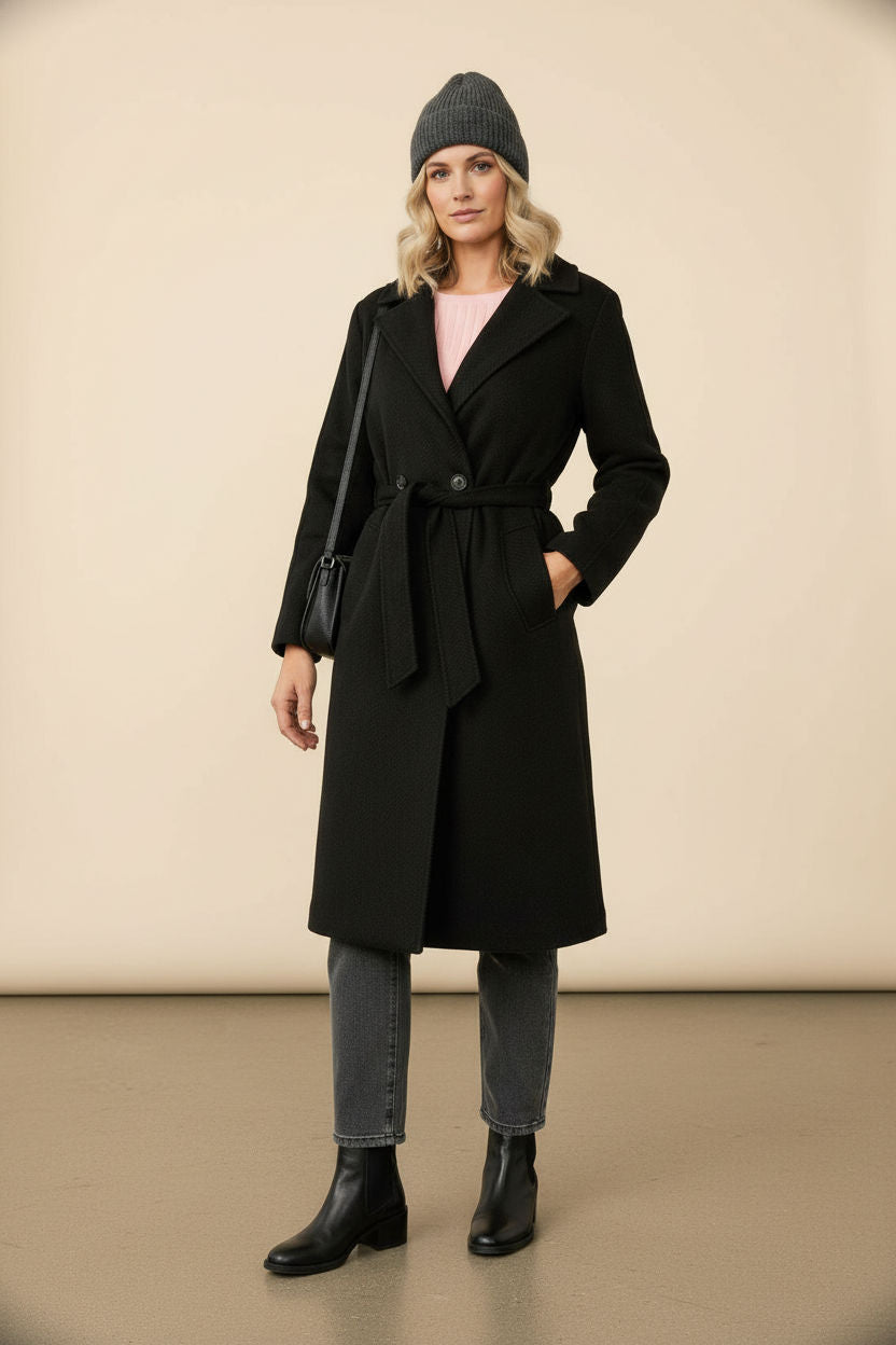 Rachel Belted Maxi Coat - Black