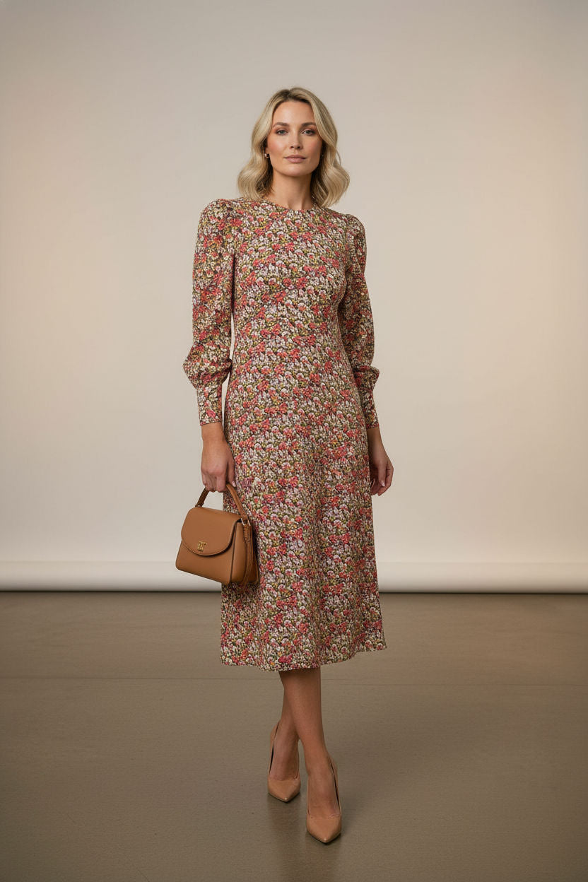 Adele Floral Print Midi Dress with Slit