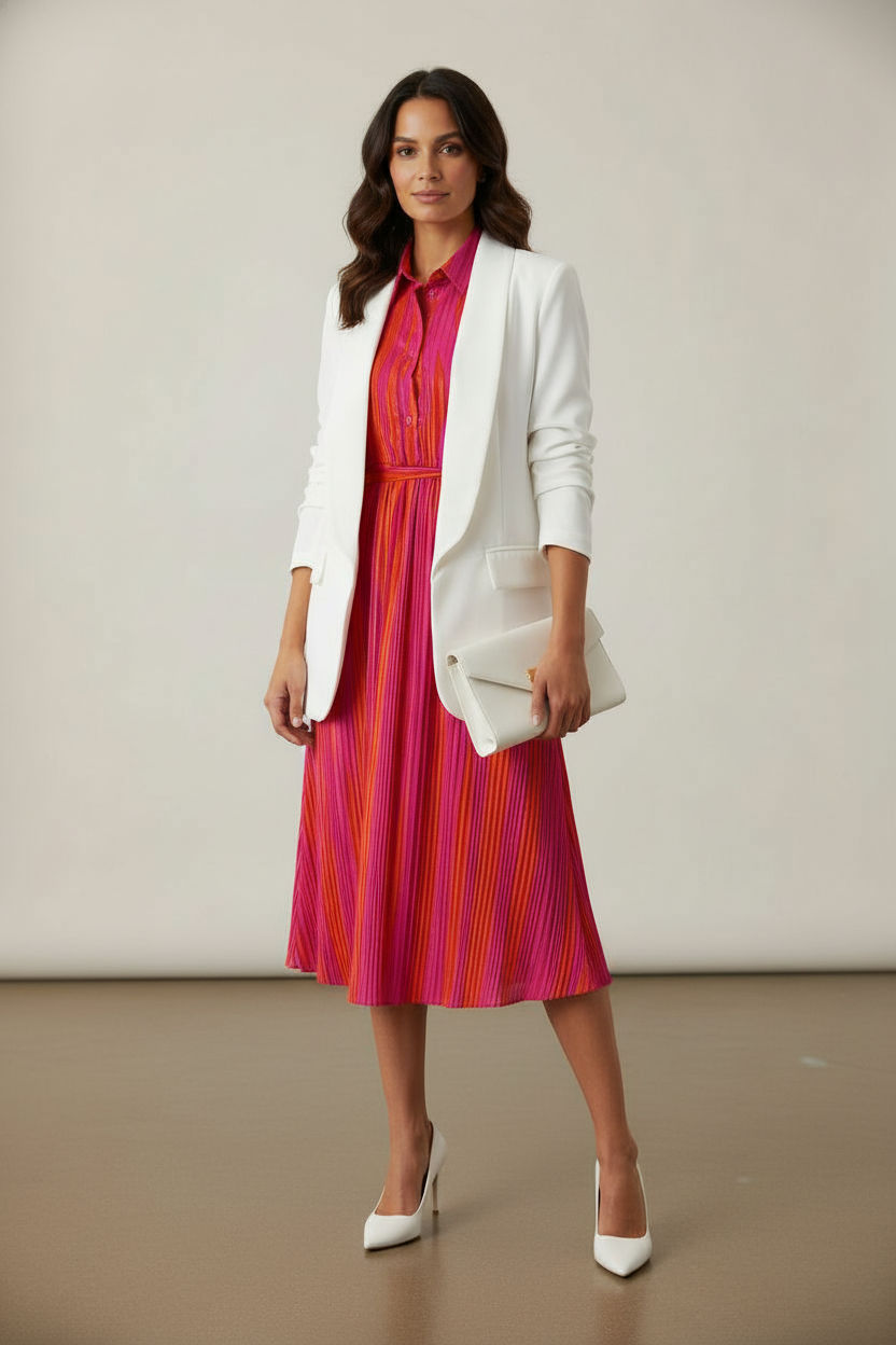 Annie Longline Blazer with Ruched Sleeves - White