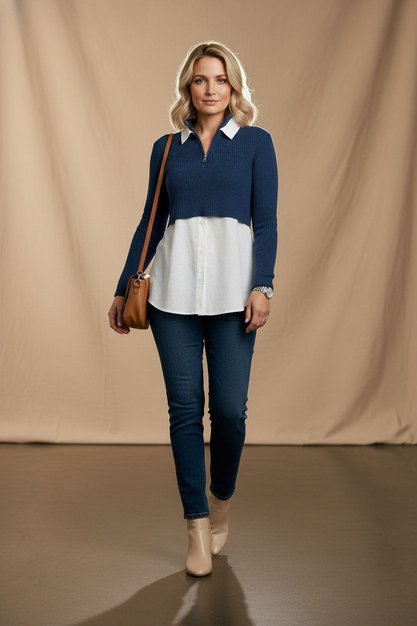 Tanya All In One Knit & Shirt - Blue