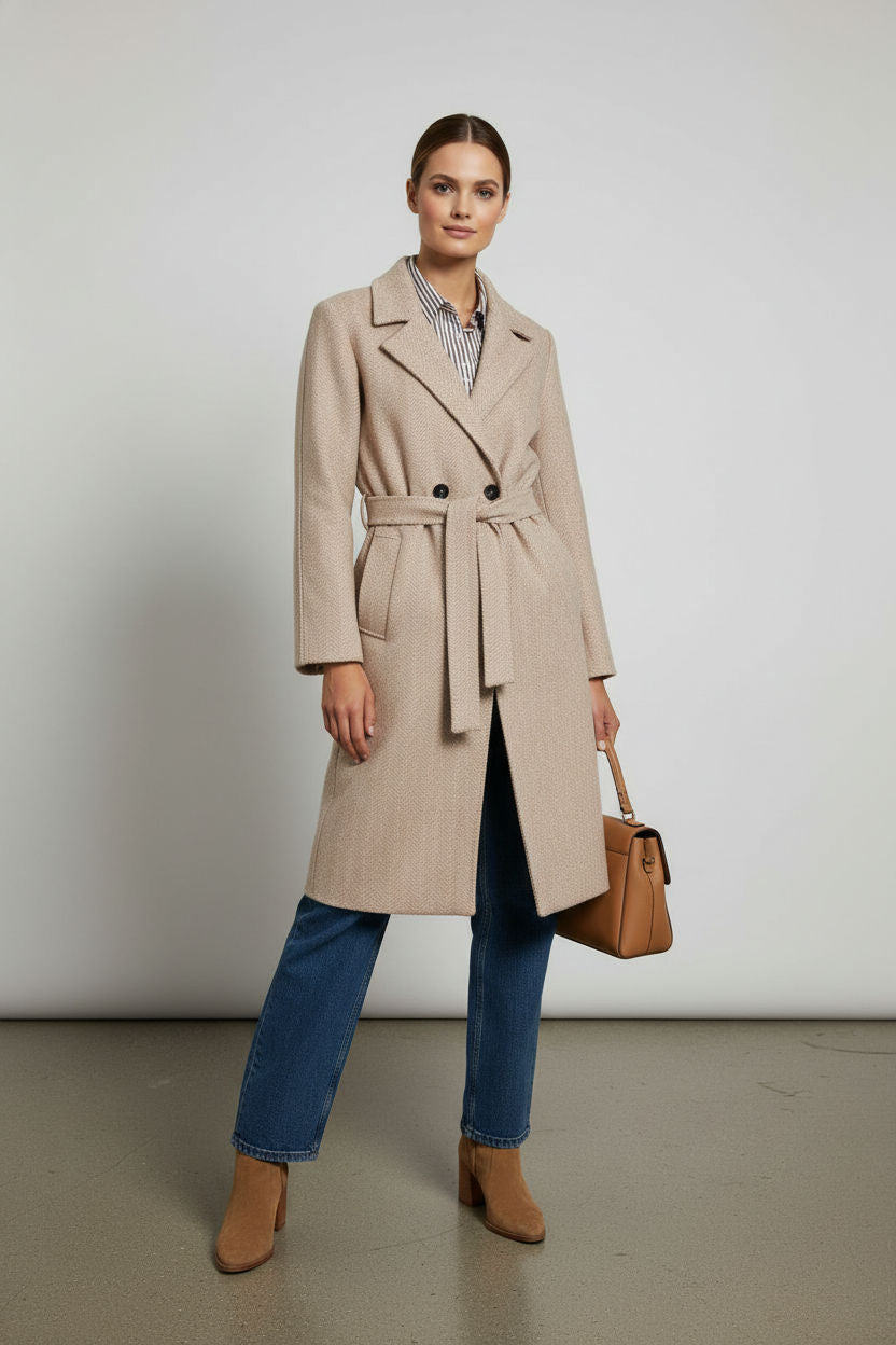 Rachel Belted Maxi Coat - Light Camel