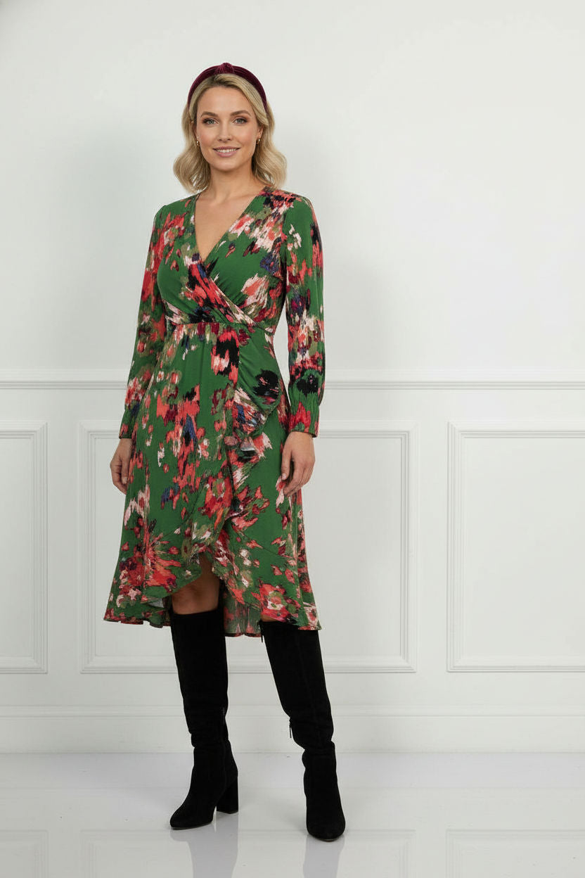 Lunna Ruffle Printed Dress - Green
