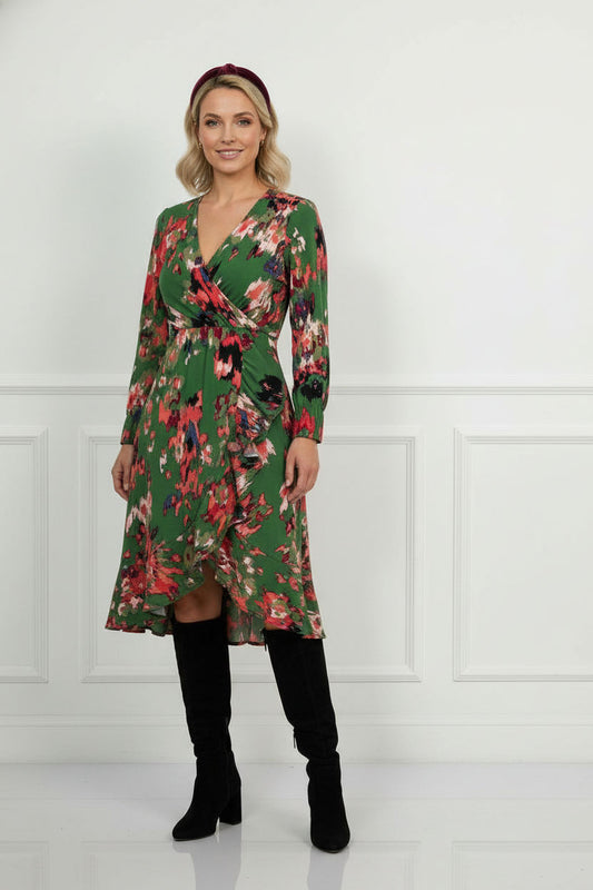 Lunna Ruffle Printed Dress - Green