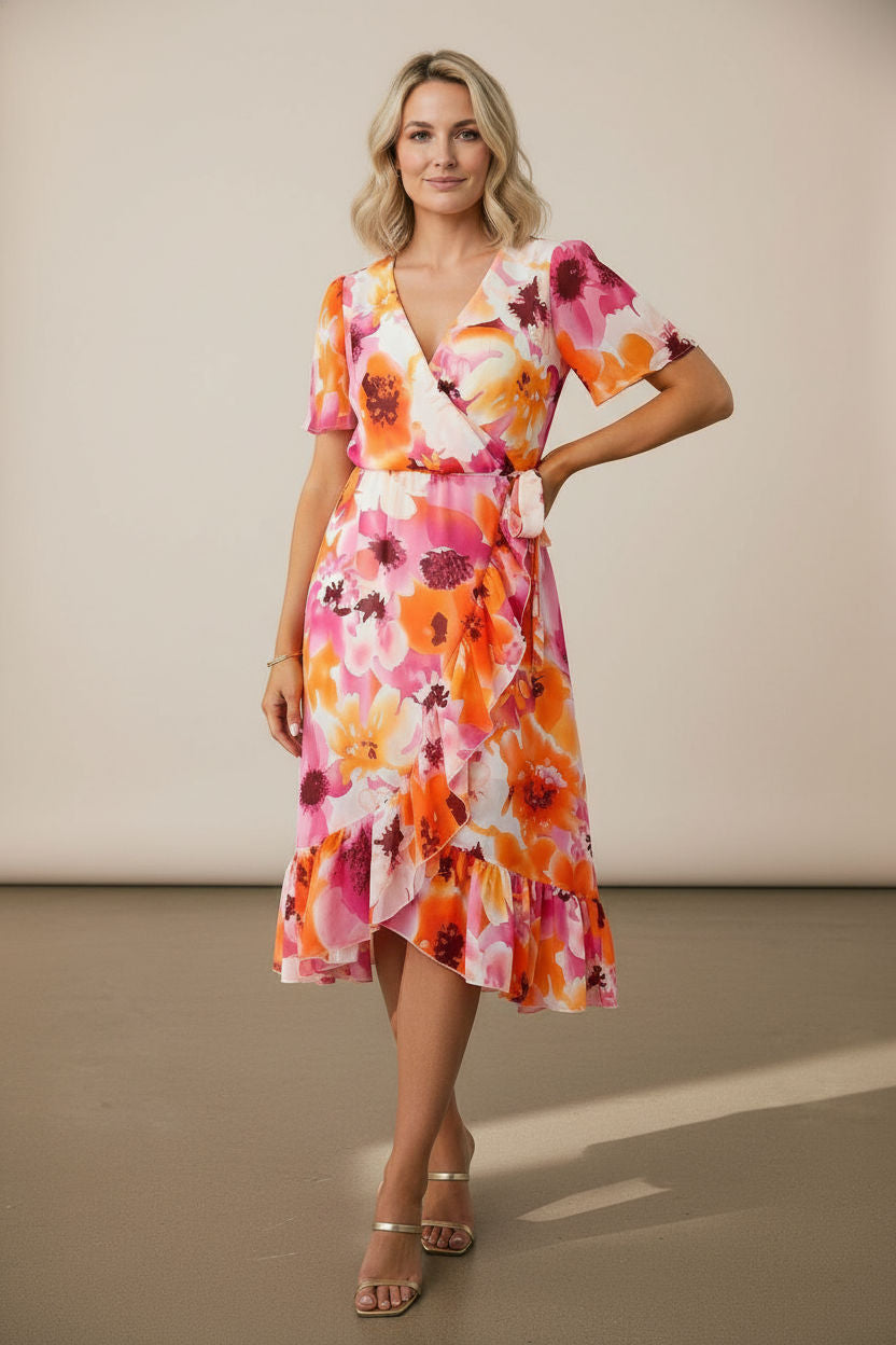 Shona Floral Ruffle Midi Dress