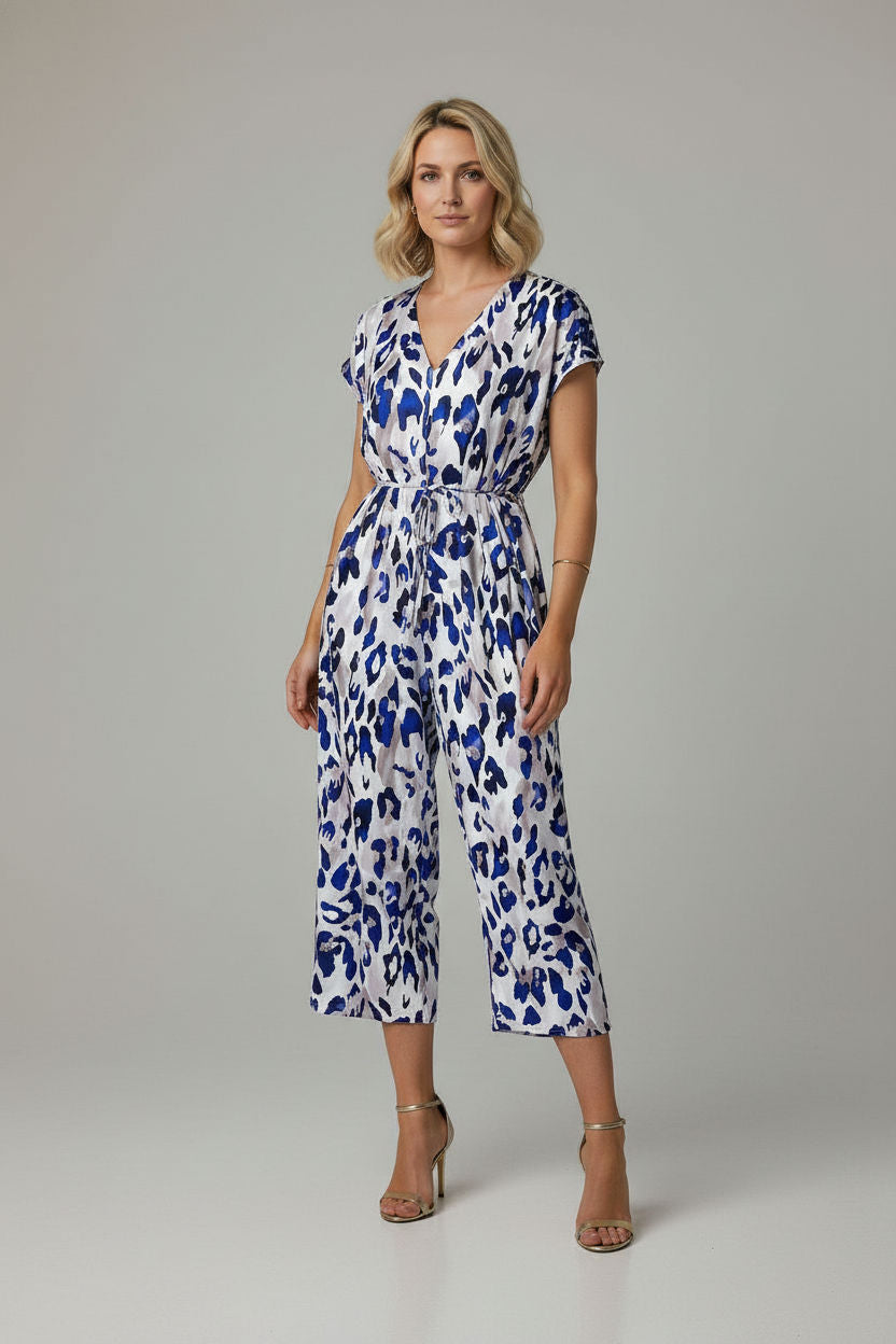Jessica Animal Print Jumpsuit - Blue
