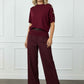 Carmen Short Sleeve Jumper with Gold Buttons Over the Shoulder - Burgundy