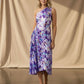 Margaret One Shoulder Draped Floral Dress - Purple and Blue