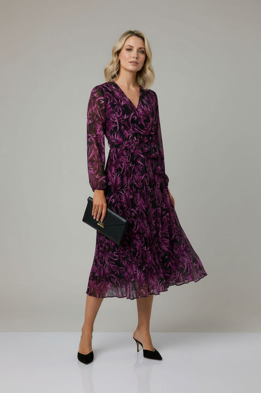 Judy Pleated Midi Dress - Purple