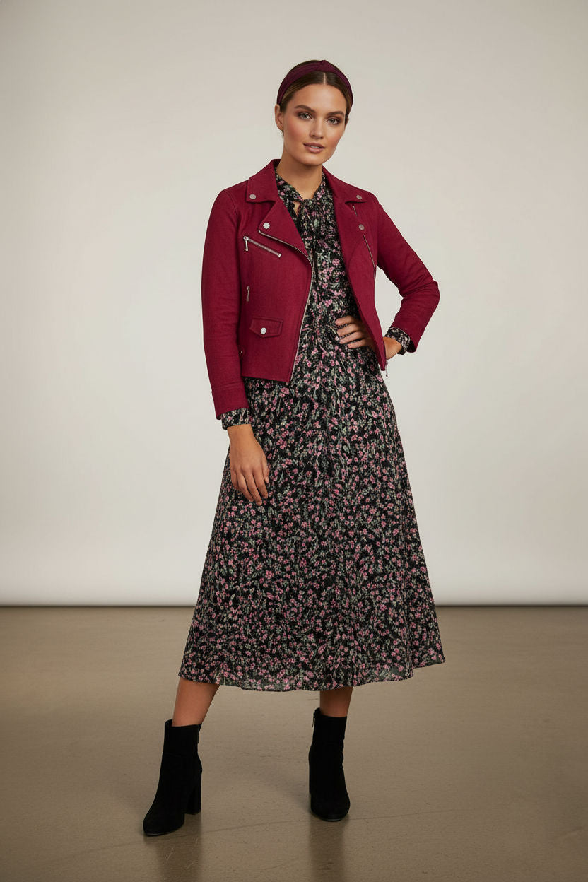 Vivi Light Crop Suede Jacket - Burgundy