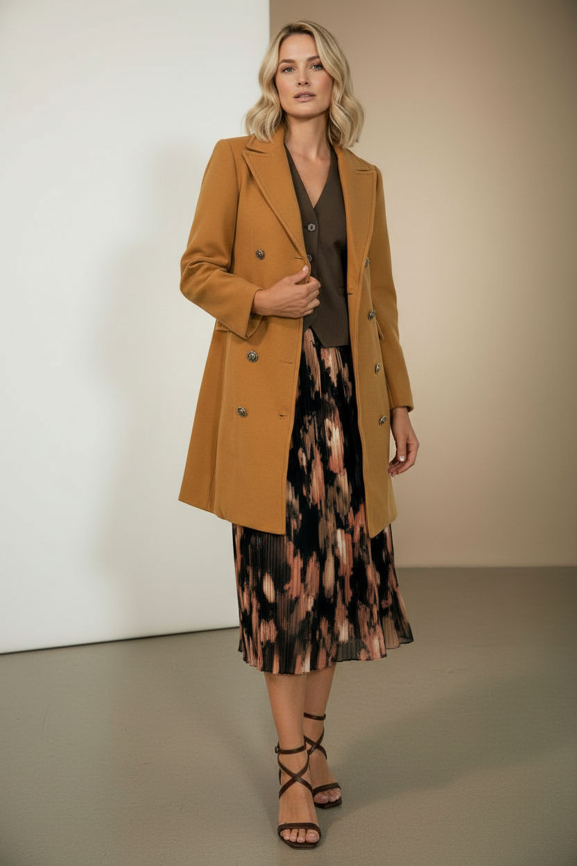 Nicole Button Down Coat - Camel