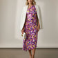 Margaret One Shoulder Draped Floral Dress - Purple and Yellow