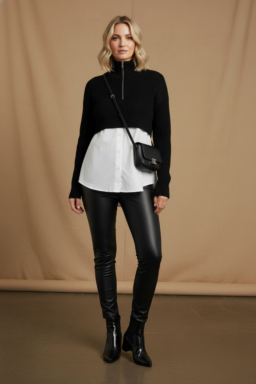 Tanya All In One Knit & Shirt - Black