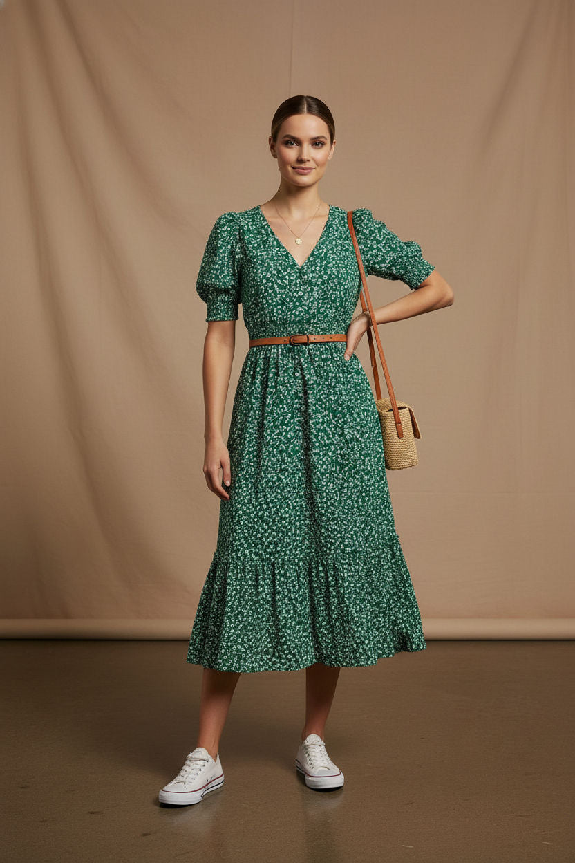 Lucy Floral Print Dress - Green