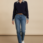 Vivian Check Collar and Cuff Sweater - Navy