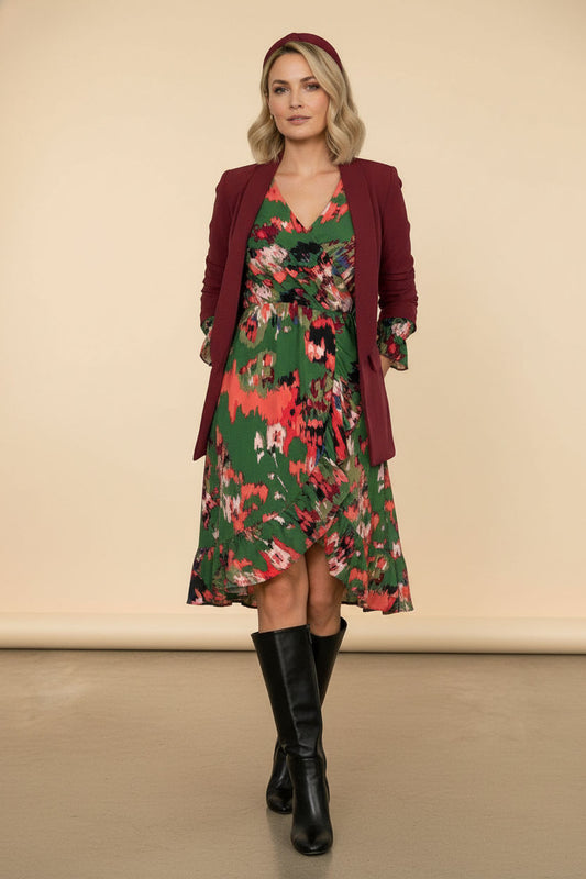 Jane Ruched Sleeve Blazer - Burgundy