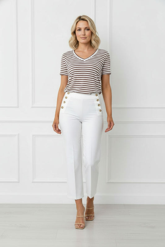 Vera Wide Leg Buttoned Trousers - White