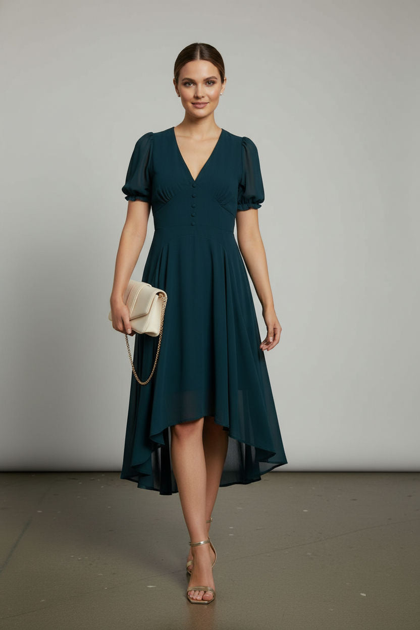 Vanessa Lined Dress with Buttons
