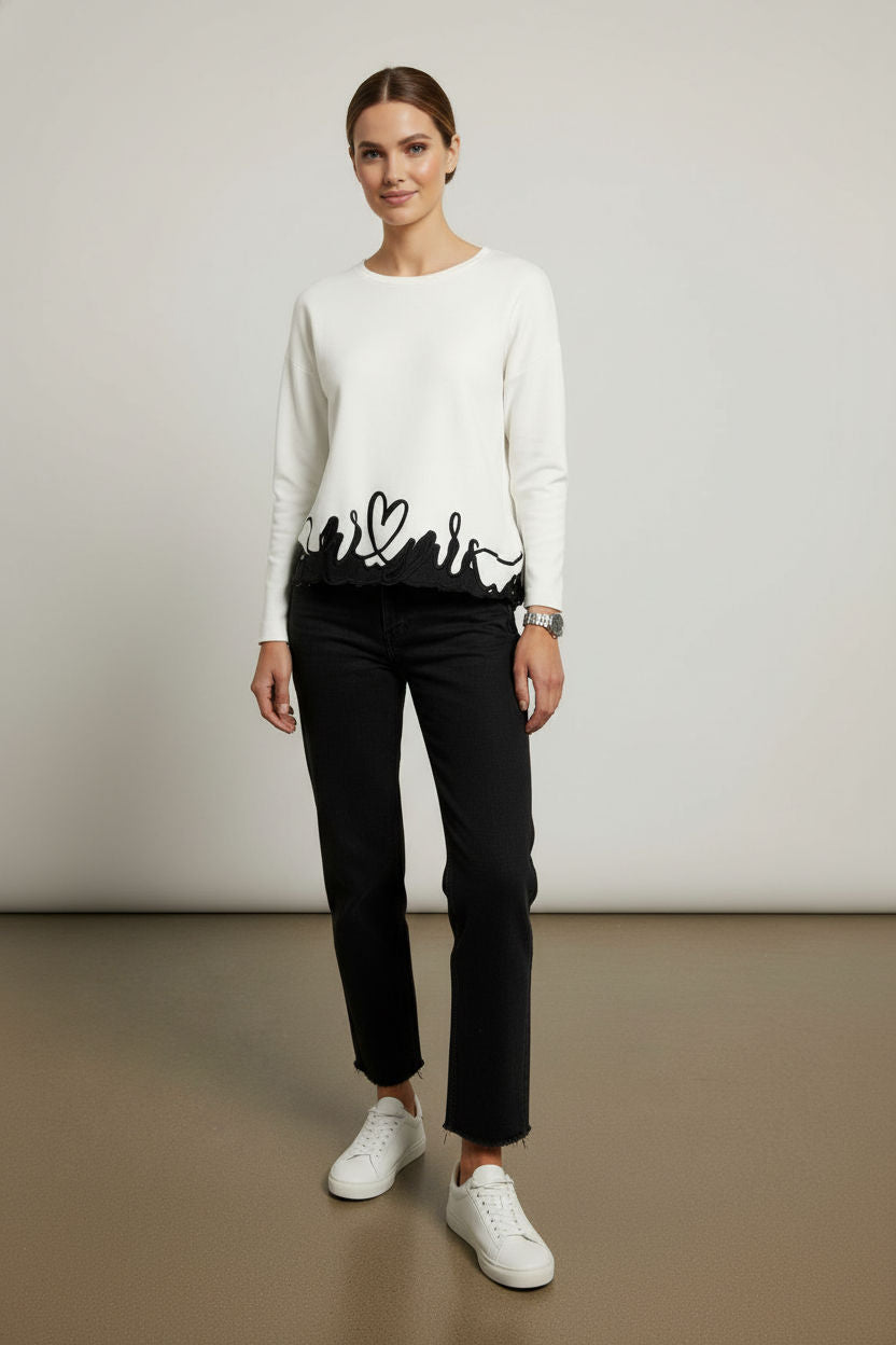 Brenda Heart Detail Long Sleeved Blouse- Ecru
