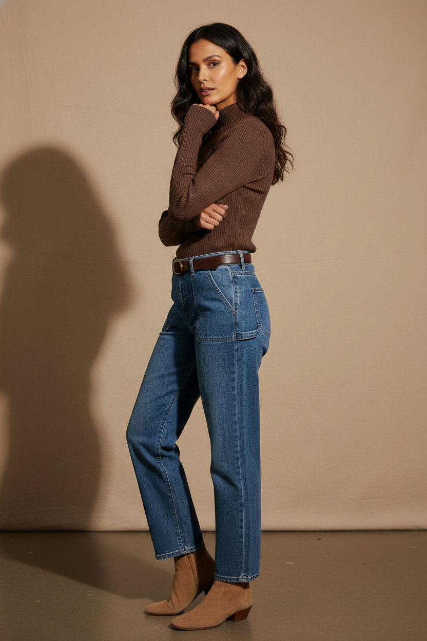Suzan Long Sleeved Pattern Knit Top - Brown