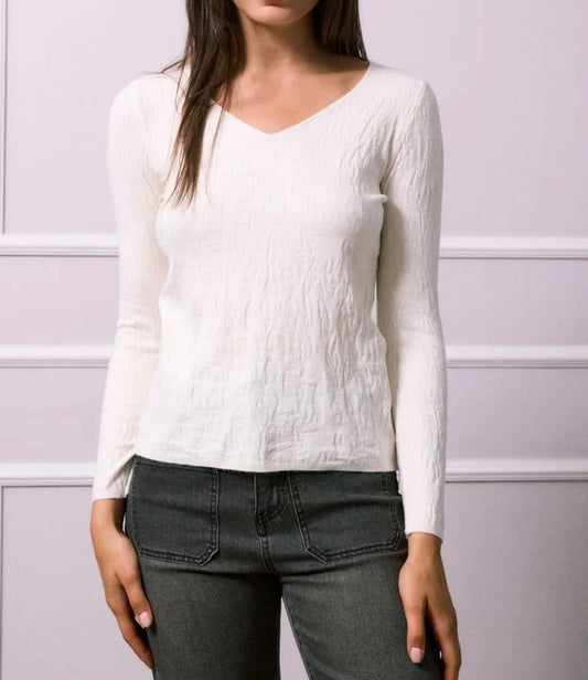 Anne Long Sleeved Pattern Top - Ecru