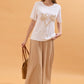 Deborah Wide Leg Capri Pants with Elasticated High Waist - Beige