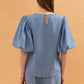 Nadine Balloon Sleeve Linen Top - Blue