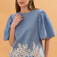 Nadine Balloon Sleeve Linen Top - Blue