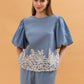 Nadine Balloon Sleeve Linen Top - Blue