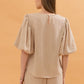 Nadine Balloon Sleeve Linen Top - Beige