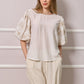Teresa Balloon Sleeve Linen Top - Beige