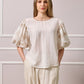 Teresa Balloon Sleeve Linen Top - Beige
