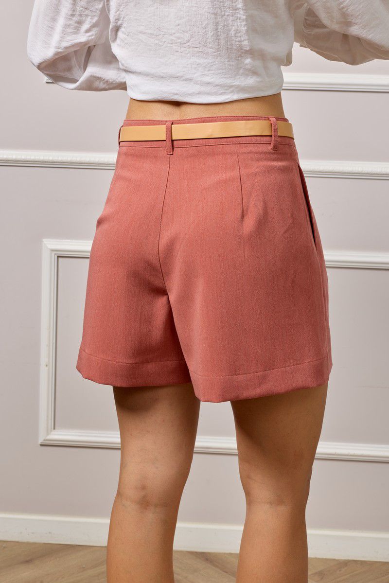 Emma Belted Tailored Shorts - Terracota