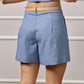 Emma Belted Tailored Shorts - Blue