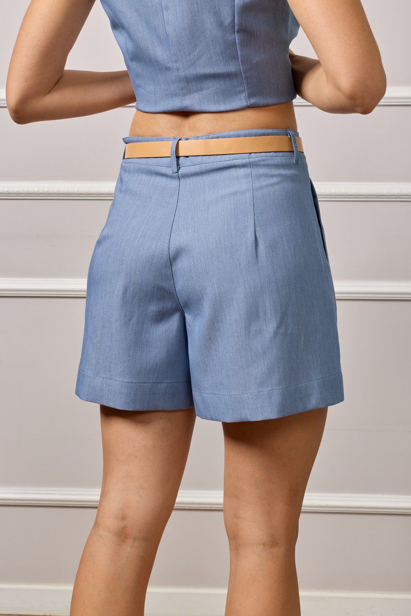 Emma Belted Tailored Shorts - Blue