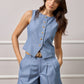 Emma Belted Tailored Shorts - Blue