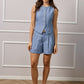 Emma Belted Tailored Shorts - Blue