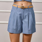 Emma Belted Tailored Shorts - Blue