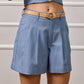 Emma Belted Tailored Shorts - Blue