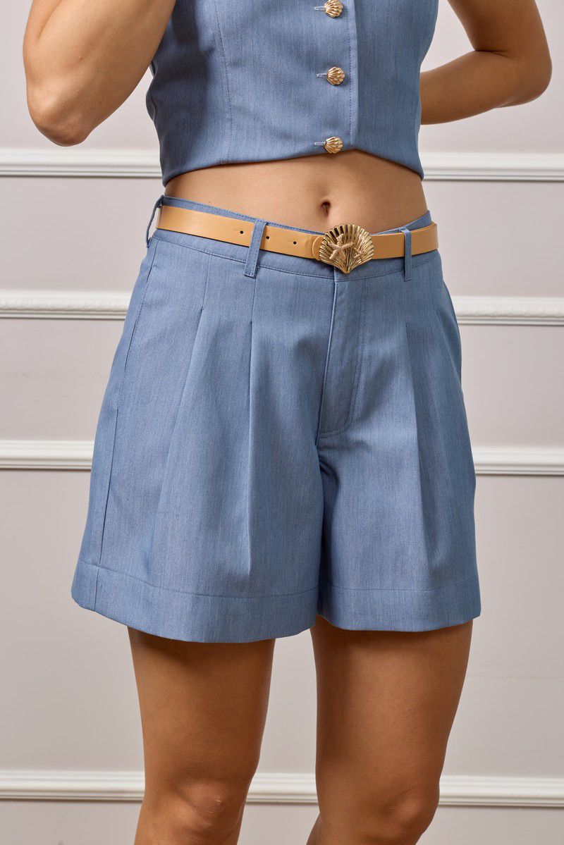 Emma Belted Tailored Shorts - Blue