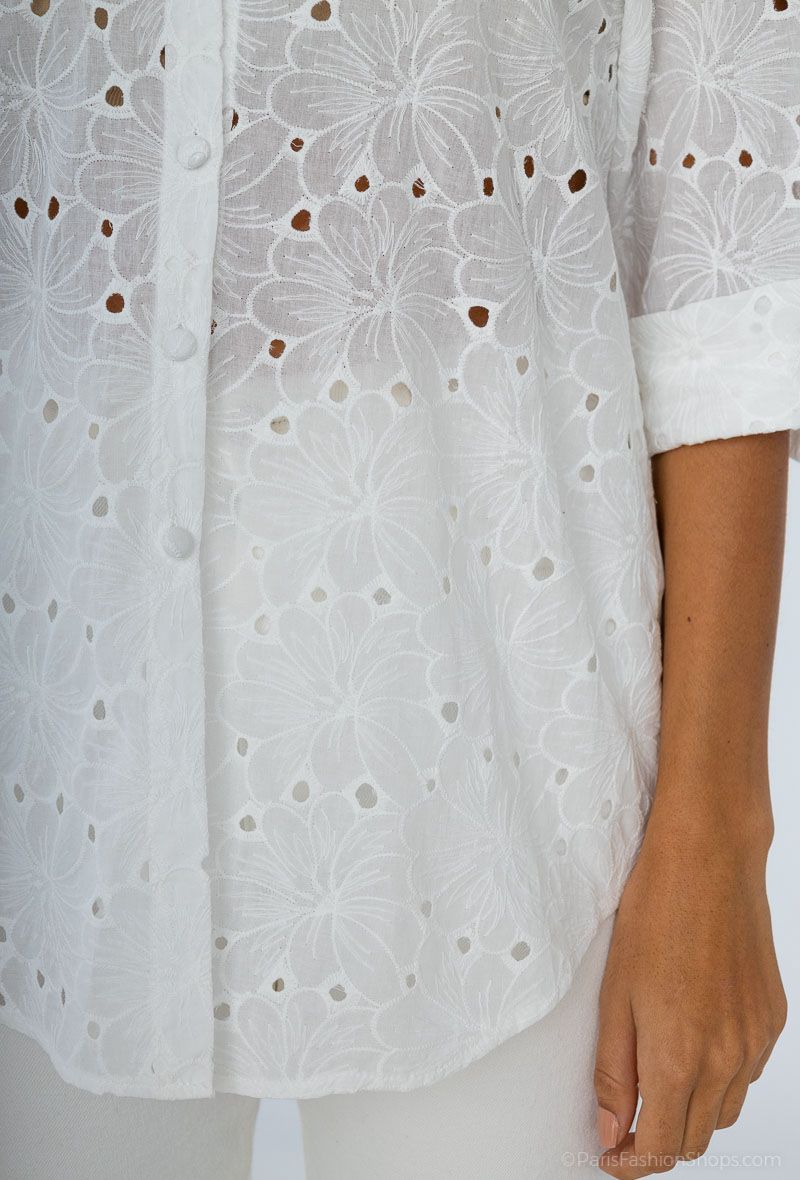 Clara Broderie Button Up Shirt - White
