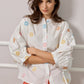 Aurora Embroidered Print Button Up Blouse - White