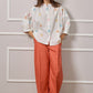 Aurora Embroidered Print Button Up Blouse - White