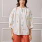 Aurora Embroidered Print Button Up Blouse - White