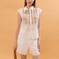 Maya Embroidered Button Up Shirt - Beige