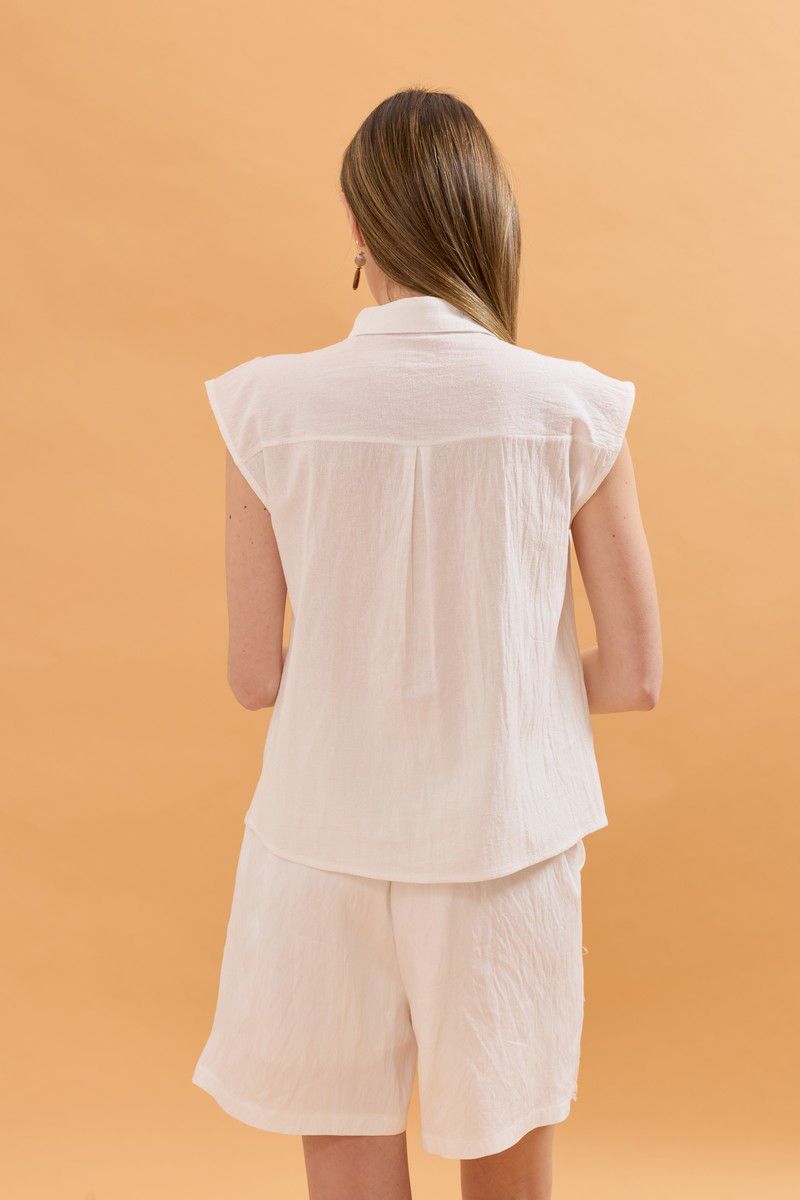 Maya Embroidered Button Up Shirt - Beige