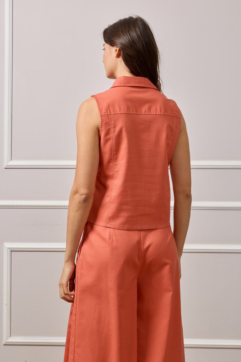 Eva Button Up Gilet - Terracota