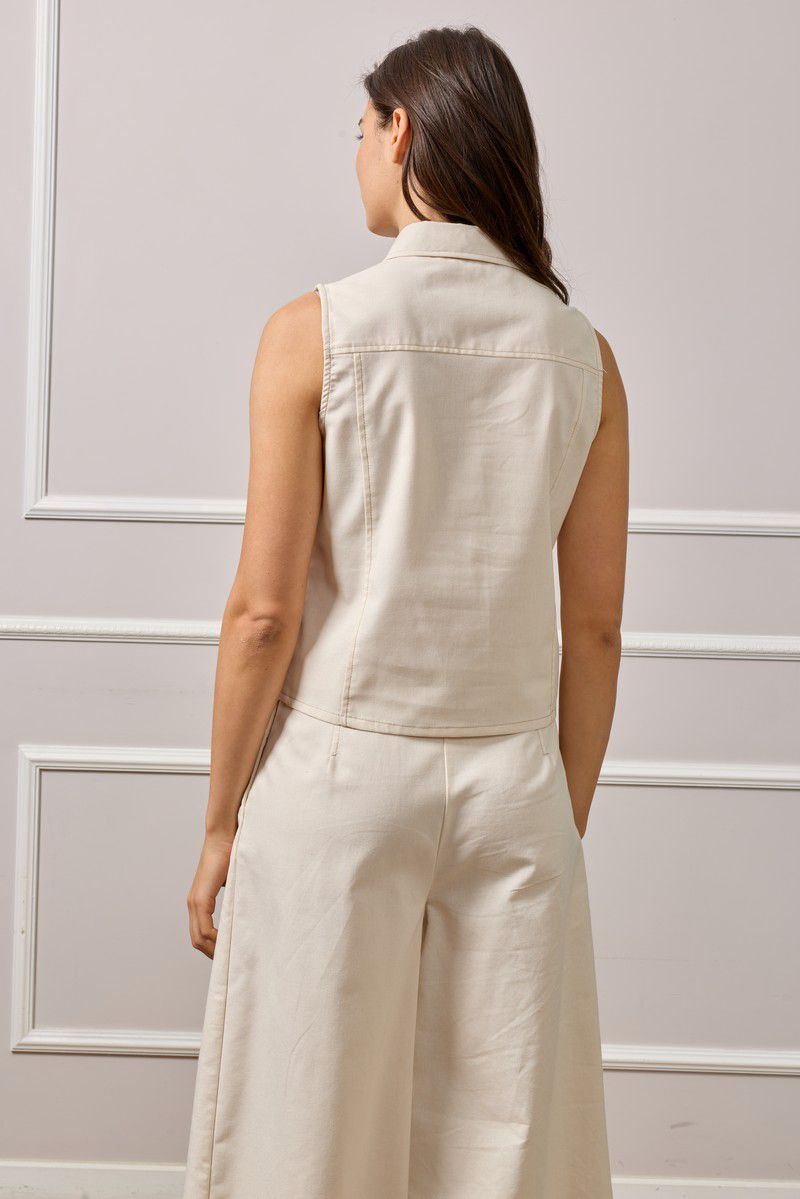 Eva Button Up Gilet - Beige