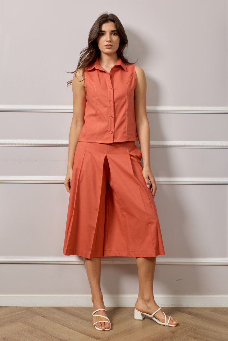Eva Button Up Gilet - Terracota