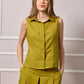 Eva Button Up Gilet - Olive Green